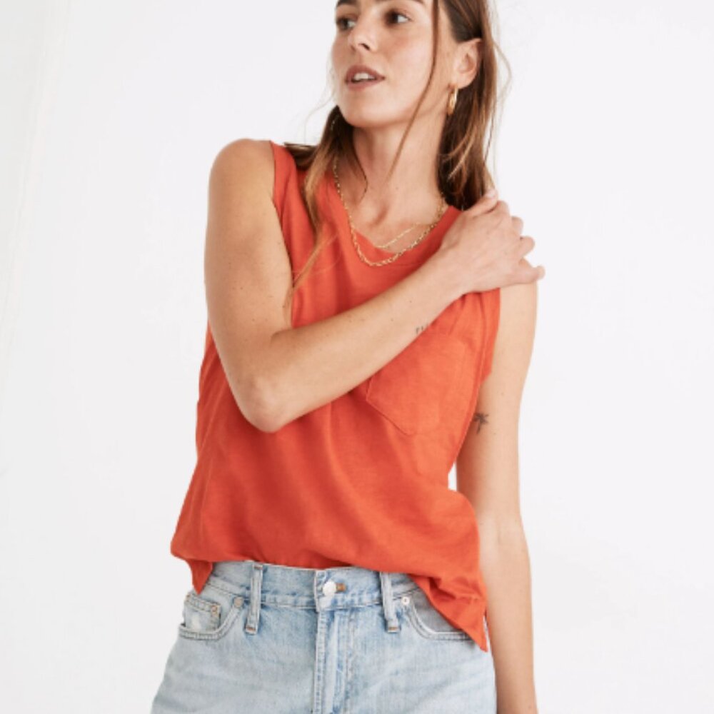 Madewell Whisper Cotton Crewneck Pocket Muscle Tank - Size M - Picture 5 of 5